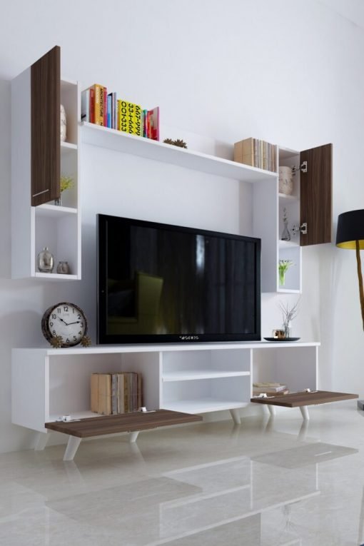İstanbul Dolaplı Kapaklı Tv Ünitesi Beyaz Ceviz - Görsel 2
