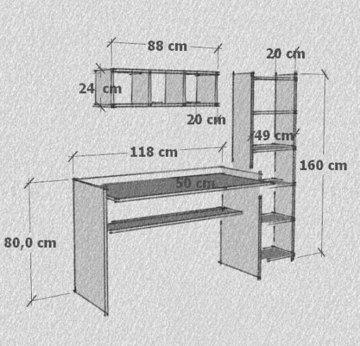 118 cm Mercan Çalışma Masası Kitaplık Duvar Raflı Beyaz Siyah - Görsel 3