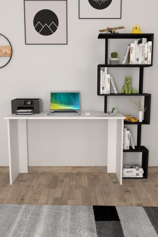Yakamoz Kitaplıklı Çalışma Masası Beyaz Siyah - Görsel 3