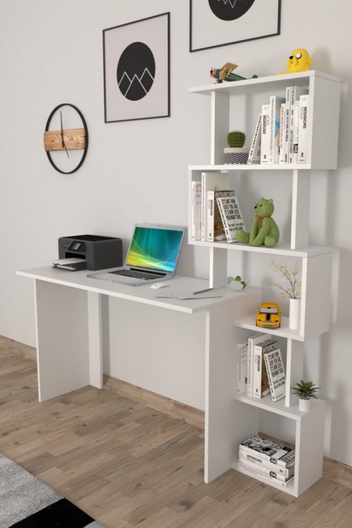 Yakamoz Kitaplıklı Çalışma Masası Beyaz - Görsel 5