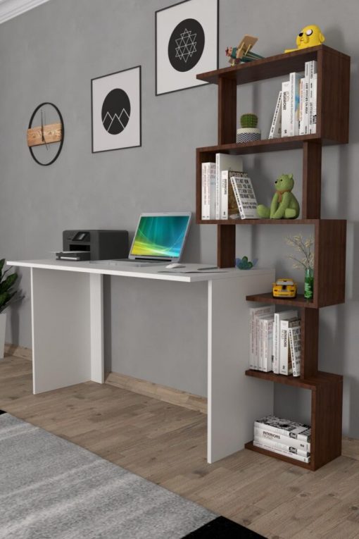 Yakamoz Kitaplıklı Çalışma Masası Beyaz Ceviz - Görsel 2
