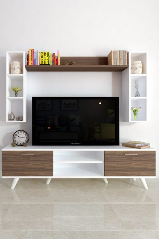 İstanbul Dolaplı Tv Ünitesi Beyaz Ceviz