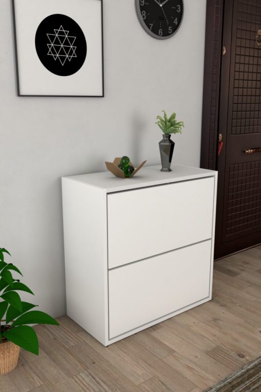 2 Kapaklı Kayar Raflı Ayakkabılık Beyaz - Görsel 2
