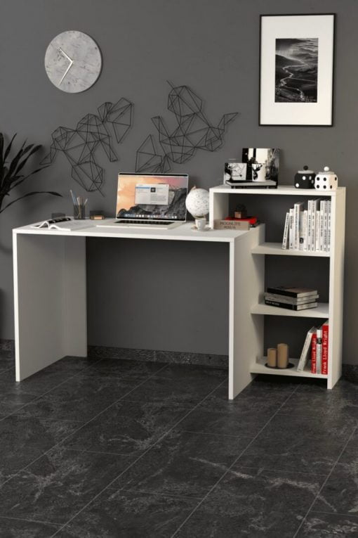 Ahsen Kitaplıklı Çalışma Masası Beyaz - Görsel 3