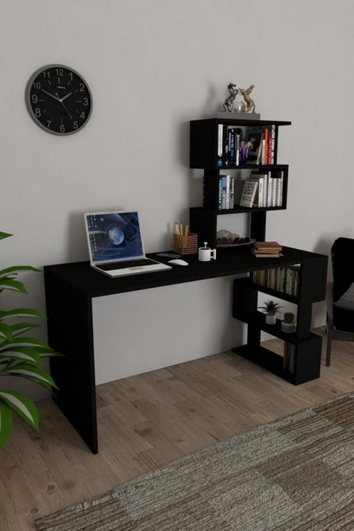 Okyanus Kitaplıklı Çalışma Masası Siyah - Görsel 2