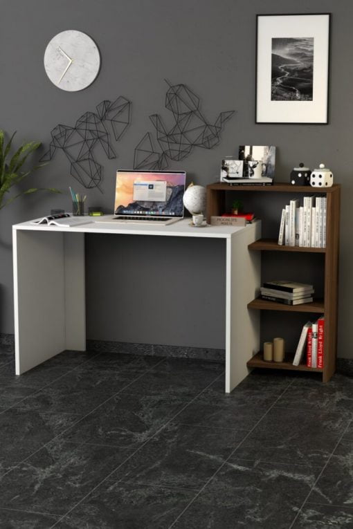 Ahsen Kitaplıklı Çalışma Masası Beyaz Ceviz - Görsel 3