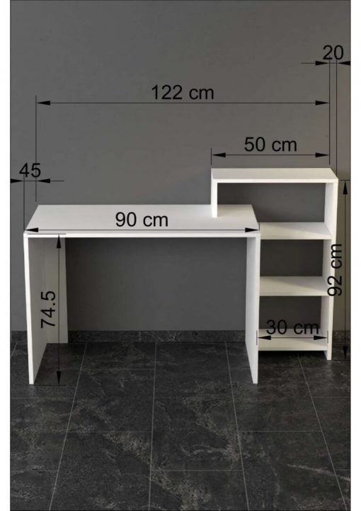 Ahsen Kitaplıklı Çalışma Masası Beyaz Ceviz - Görsel 4