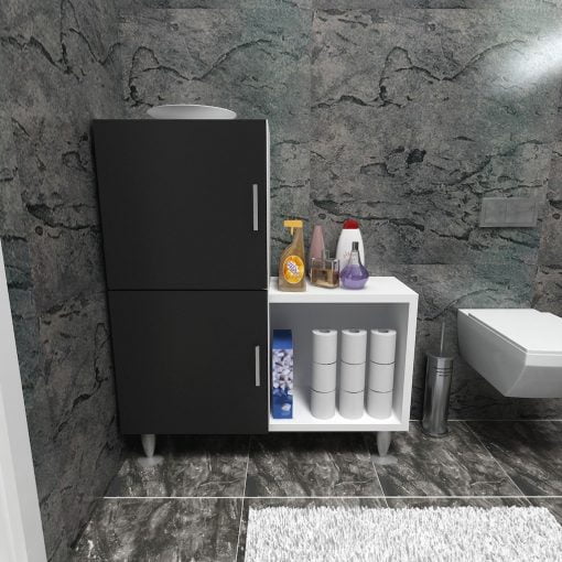 2 Kapaklı L Çok Amaçlı Banyo Dolabı Siyah