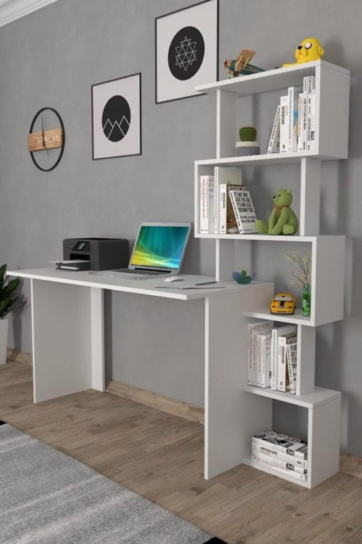 Yakamoz Kitaplıklı Çalışma Masası Beyaz - Görsel 2
