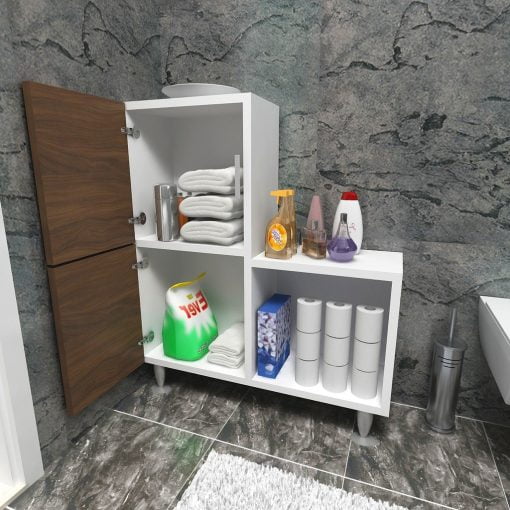 2 Kapaklı L Çok Amaçlı Banyo Dolabı Ceviz - Görsel 2