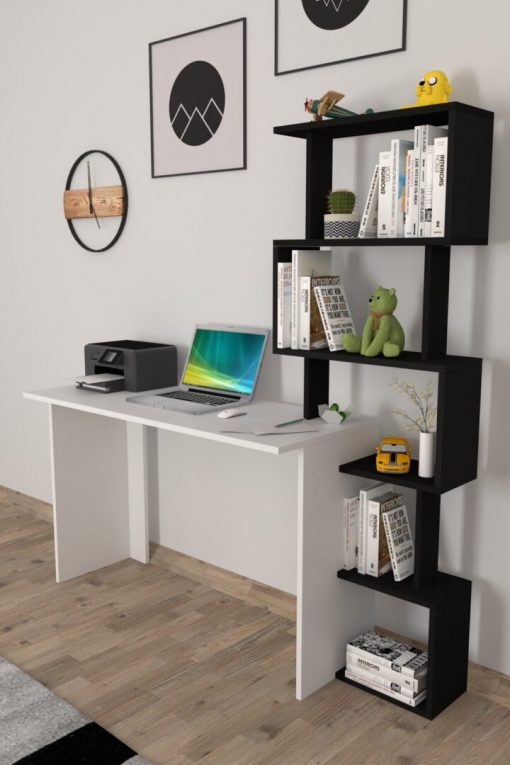 Yakamoz Kitaplıklı Çalışma Masası Beyaz Siyah - Görsel 4