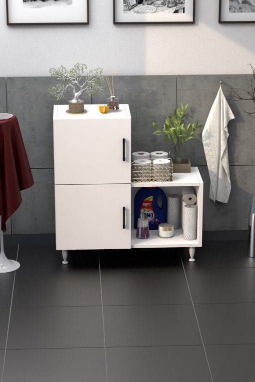 2 Kapaklı L Çok Amaçlı Banyo Dolabı Beyaz - Görsel 3