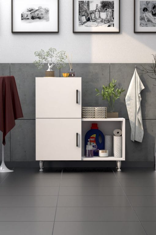 2 Kapaklı L Çok Amaçlı Banyo Dolabı Beyaz