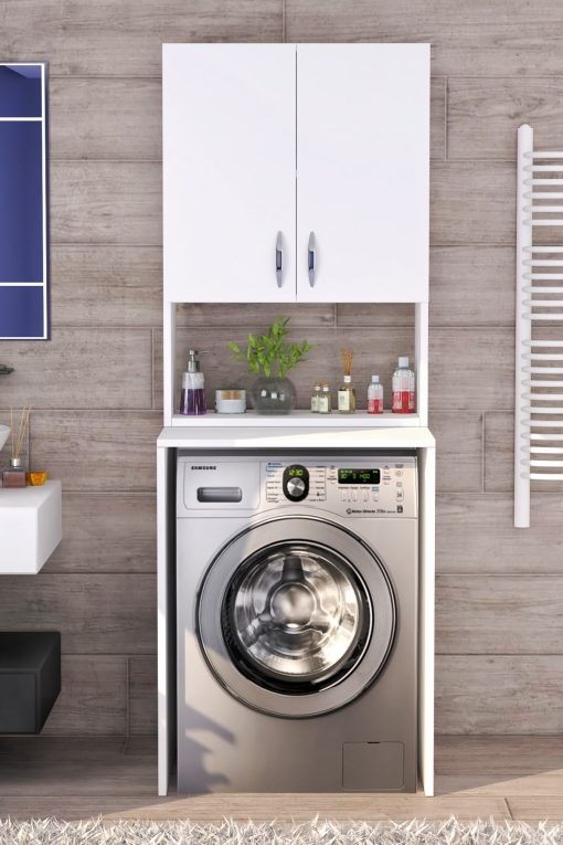 Üst Dolaplı Çok Amaçlı Çamaşır Makinesi Dolabı Beyaz - Görsel 4
