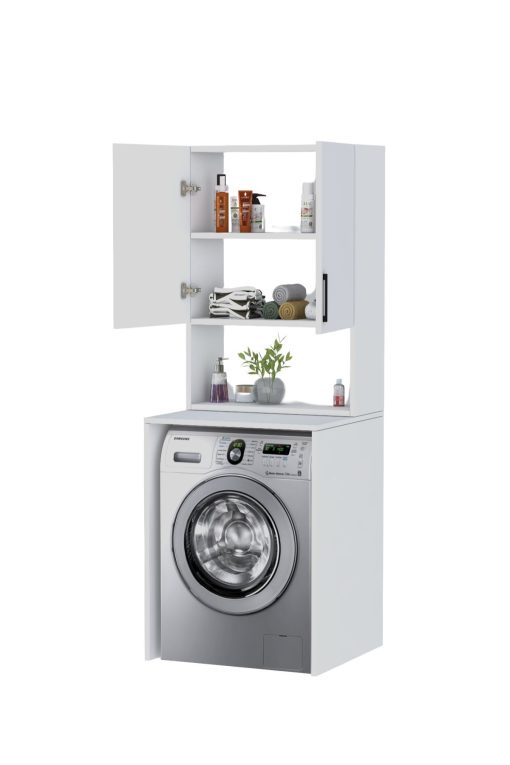 Üst Dolaplı Çok Amaçlı Çamaşır Makinesi Dolabı Beyaz - Görsel 6