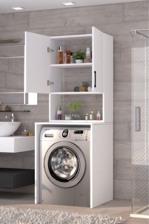 Üst Dolaplı Çok Amaçlı Çamaşır Makinesi Dolabı Beyaz - Görsel 3