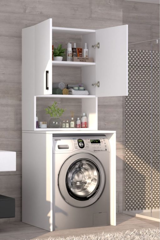 Üst Dolaplı Çok Amaçlı Çamaşır Makinesi Dolabı Beyaz - Görsel 2