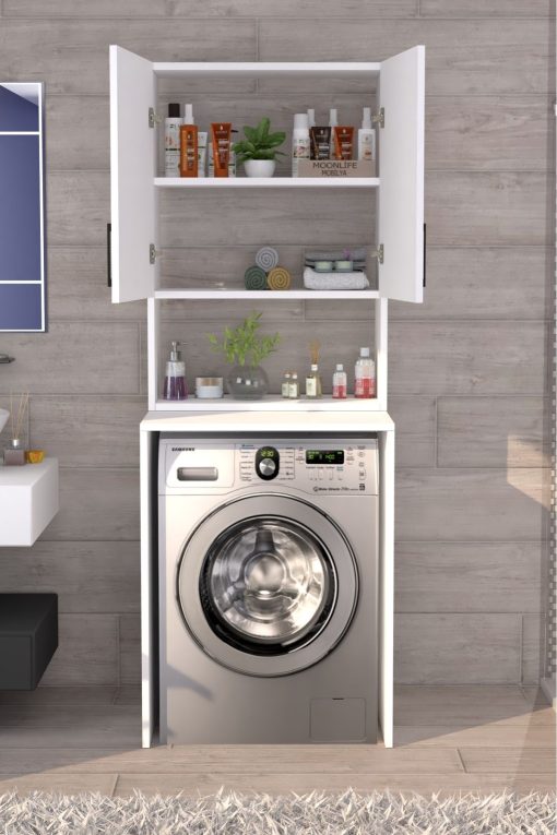Üst Dolaplı Çok Amaçlı Çamaşır Makinesi Dolabı Beyaz - Görsel 5