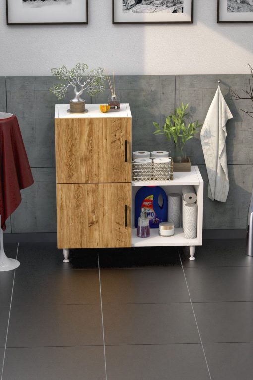 2 Kapaklı L Çok Amaçlı Banyo Dolabı Çam - Görsel 6